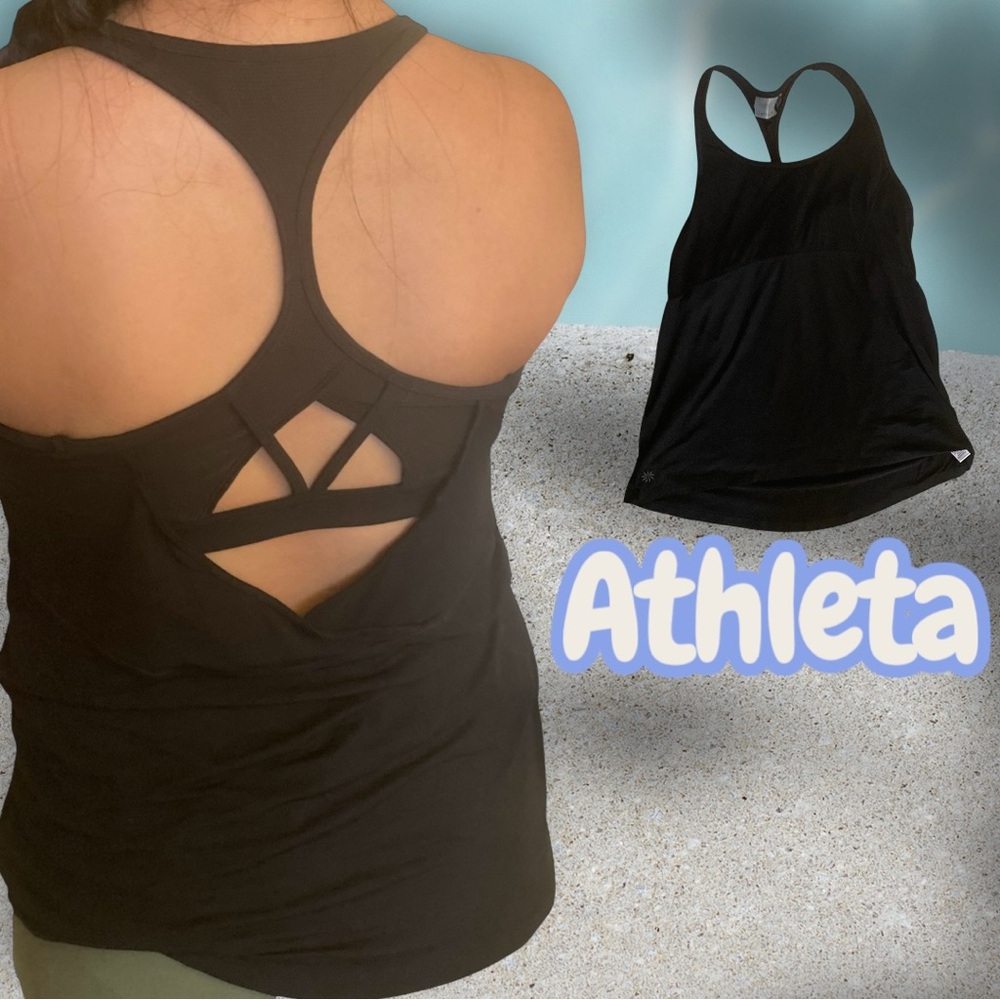 Athleta size medium black racerback tank top 2 in 1 bra support